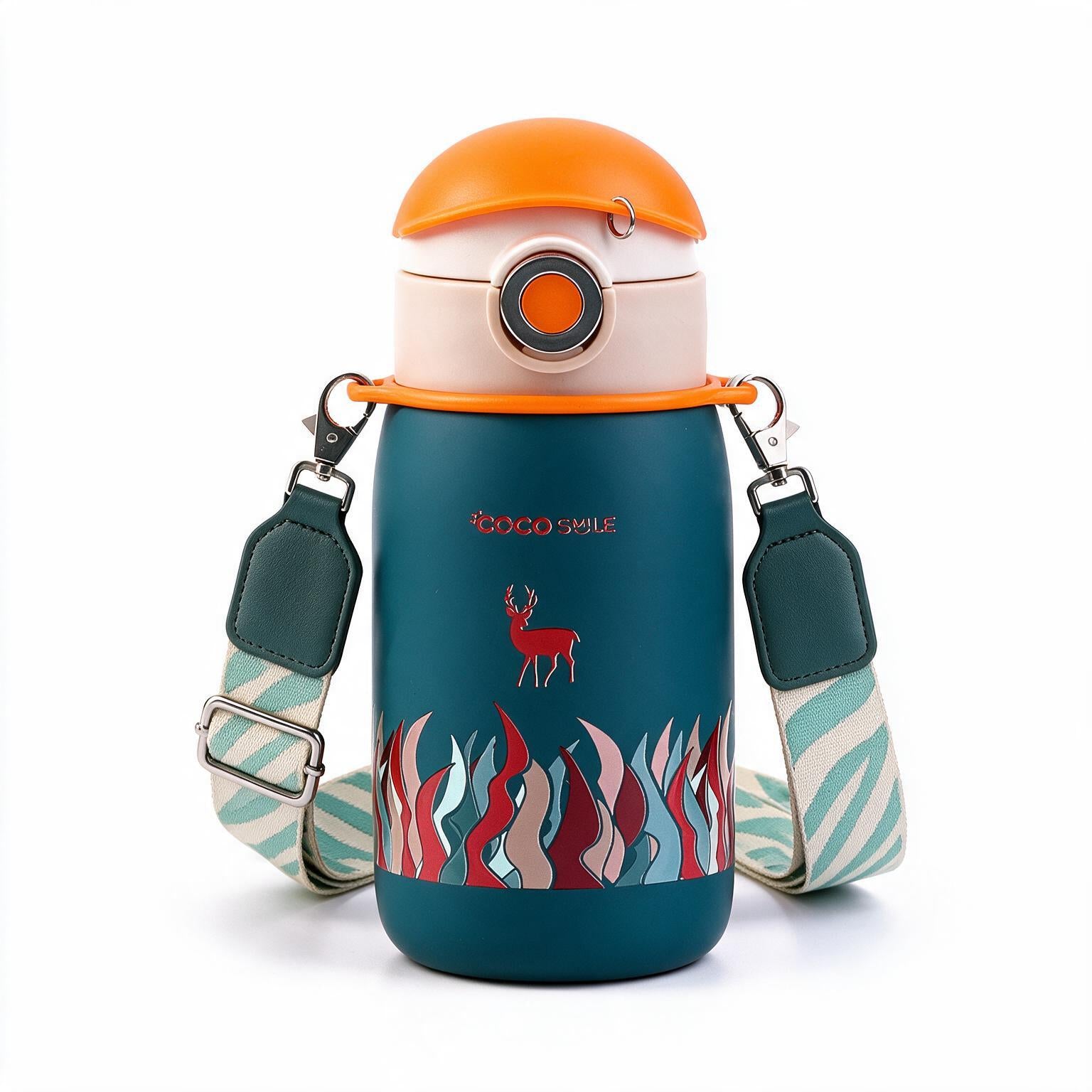 Coco Cap Deer kids thermos cup with stainless steel bottle and carrying lanyard