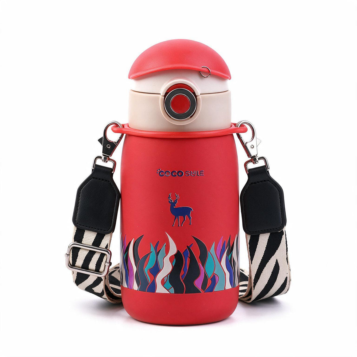 Coco Cap Deer kids thermos cup with stainless steel bottle and carrying lanyard