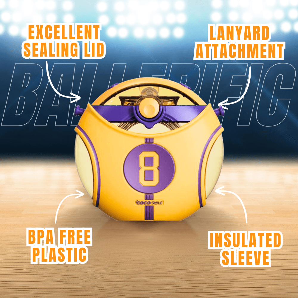 Yellow Coco 8 Jersey Basketball Kids Water Bottle with Straw with sealing lid and insulated sleeve