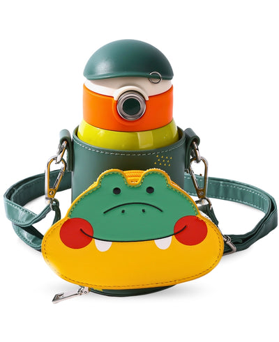Coco Alligator insulated water bottle with textured green scale design, stainless steel build, and bite-proof durability.