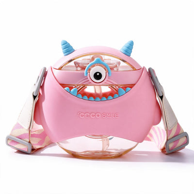 Coco Monster Round kids water bottle with silicone straw and insulated sleeve
