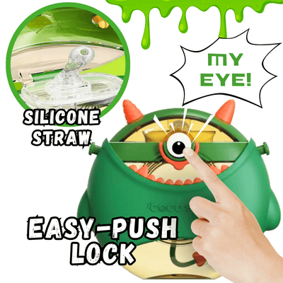 Green Coco Monster water bottle with silicone straw and easy-push lock