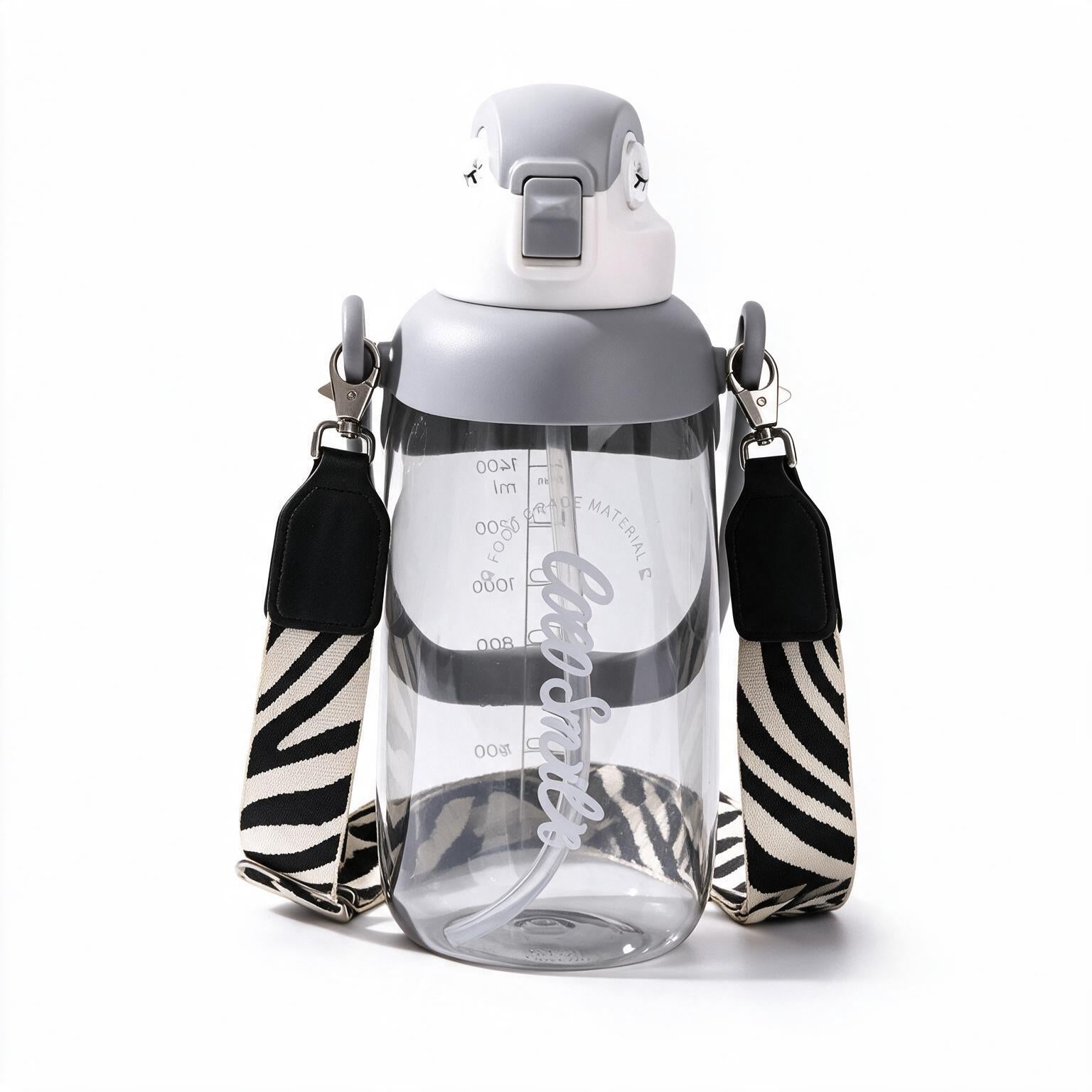 Coco Parrot 68 oz large white water bottle with straw, handle and cloth lanyard
