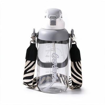 Coco Parrot 68 oz large white water bottle with straw, handle and cloth lanyard