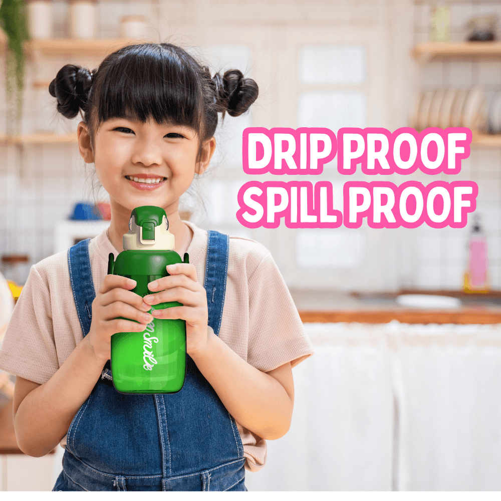 Child holding Coco Parrot large water bottle with drip-proof and spill-proof design