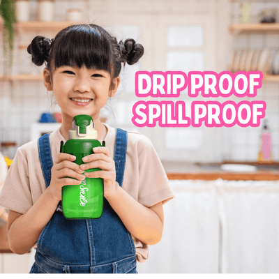 Child holding Coco Parrot large water bottle with drip-proof and spill-proof design
