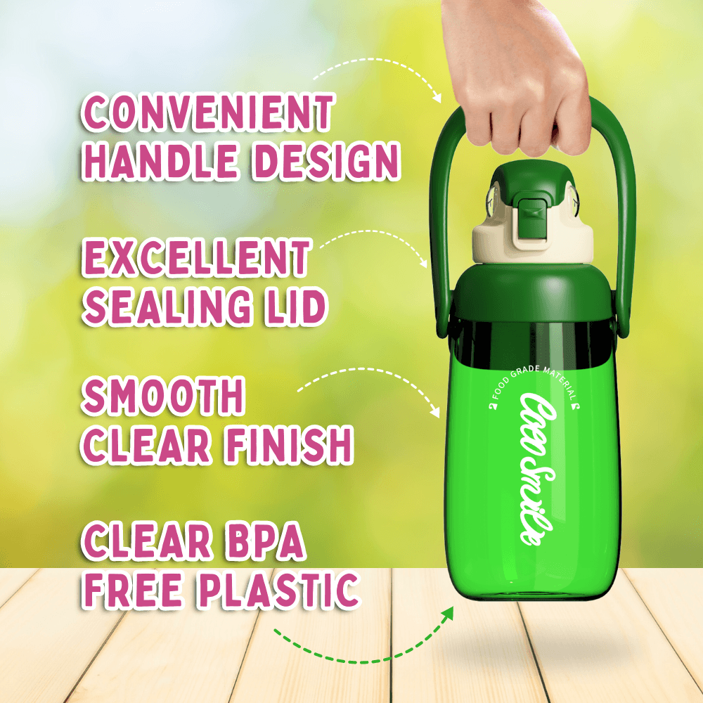 Coco Parrot large clear water bottle with carry handle and sealing lid
