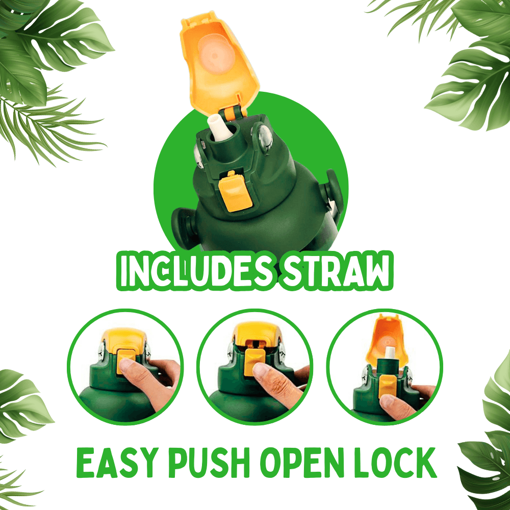 Coco Parrot large water bottle with included straw and easy-push open lock