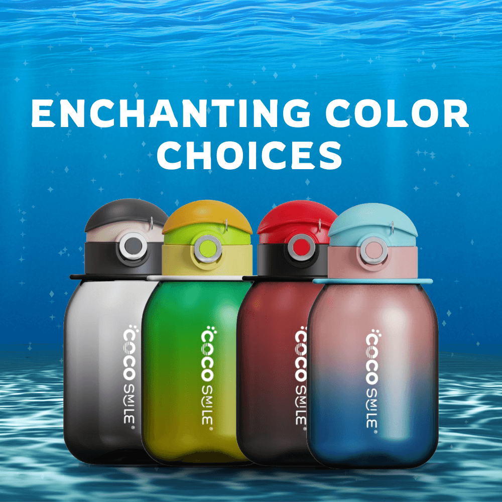 Coco Pearlescent large water bottles shown in four color combinations