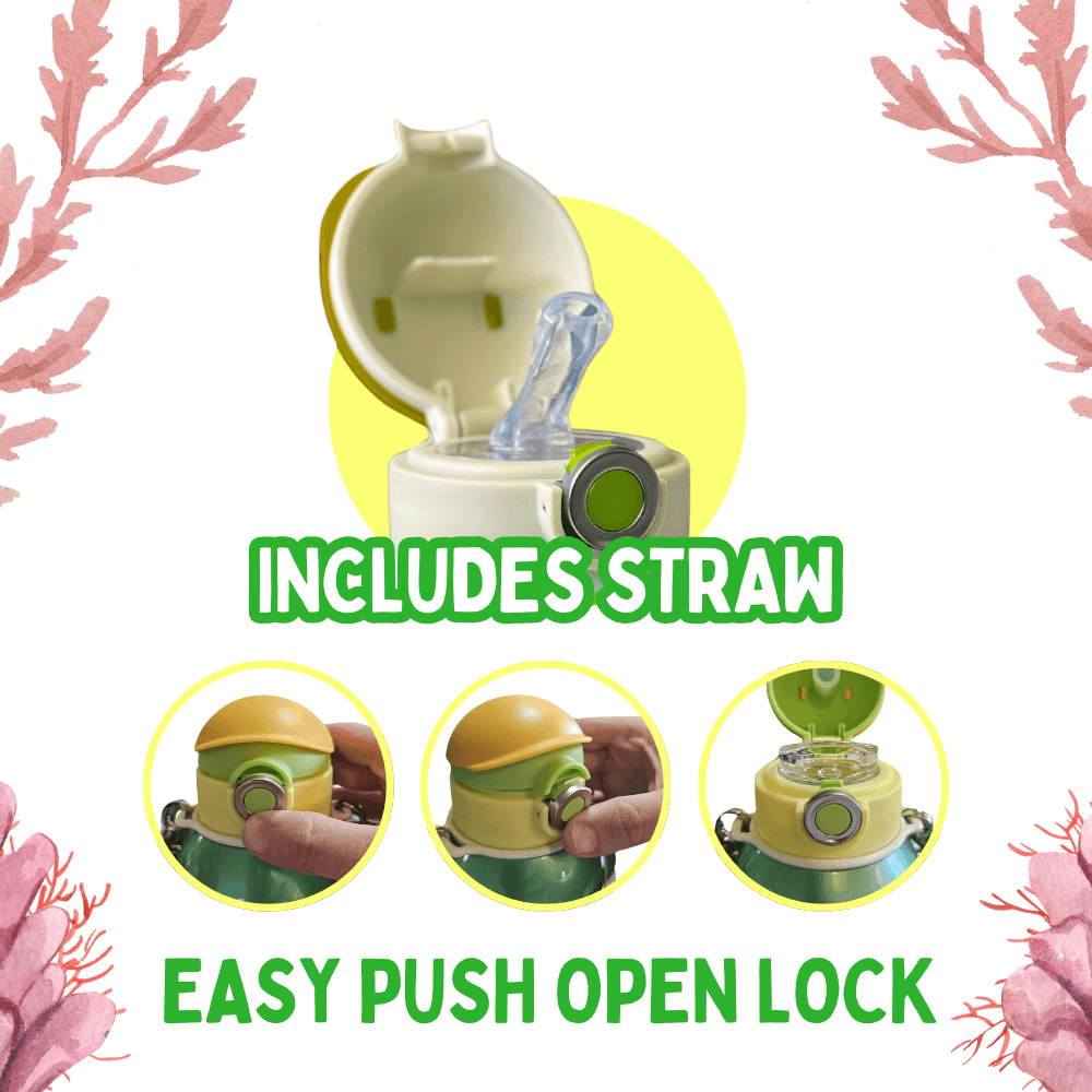 Coco Pearlescent water bottle with included straw and easy-push open lock