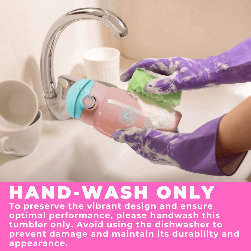 Coco Puppet Fairy water bottle being hand washed at a sink