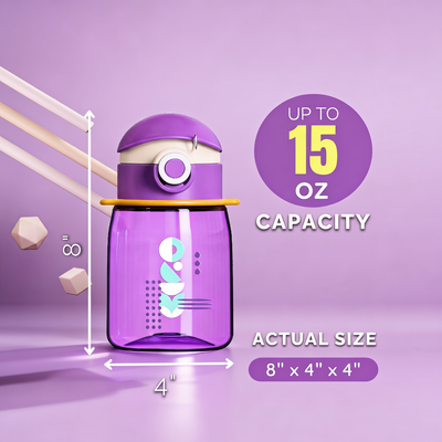 Cocosmile Coco Cap Exquisite 15 oz kids water bottle showing 8 by 4 by 4 inch product dimensions