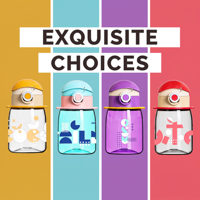 Cocosmile Coco Cap Exquisite 15 oz kids water bottles shown in yellow, blue, purple and red color options