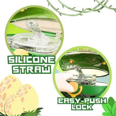 Dino-Rific kids water bottle with silicone straw and easy-push lock
