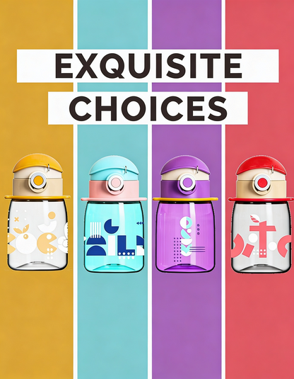 Coco Cap Exquisite Kids Water Bottle (15 oz) – Spill-Proof Straw Bottle with Lanyard, BPA-Free, Dishwasher Safe, Push-Open Lock Lid