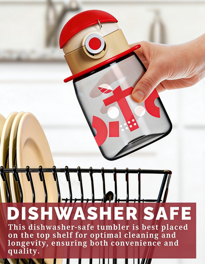 Coco Cap Exquisite Kids Water Bottle (15 oz) – Spill-Proof Straw Bottle with Lanyard, BPA-Free, Dishwasher Safe, Push-Open Lock Lid