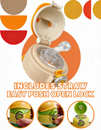 Coco Cap Exquisite Kids Water Bottle (15 oz) – Spill-Proof Straw Bottle with Lanyard, BPA-Free, Dishwasher Safe, Push-Open Lock Lid
